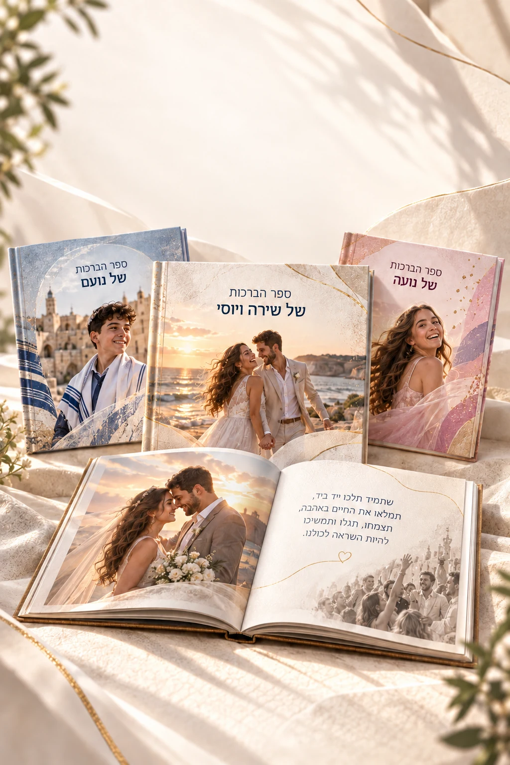 ספרי ברכות מעוצבים אישית לחתונה, בר מצווה ובת מצווה